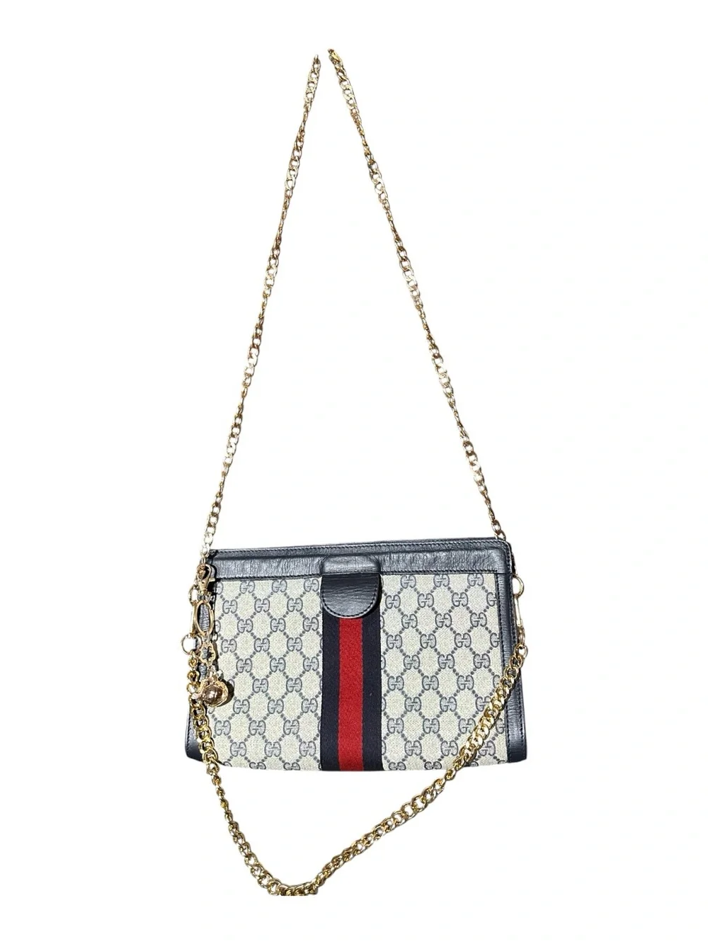 Gucci Navy GG converted Canvas Leather Clutch Bag with Web Stripe & Card Holder